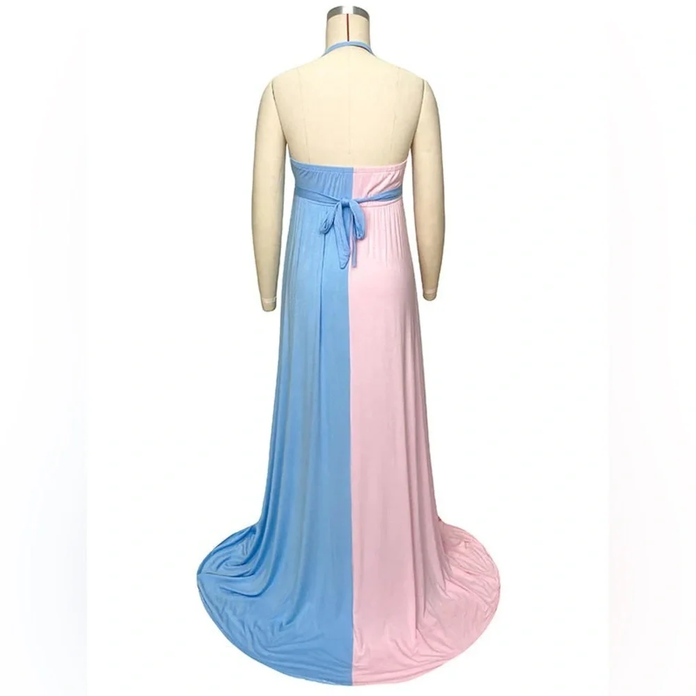 Pink&Blue Lace Spaghetti Backless Side Slit Dress - Picture 3 of 4